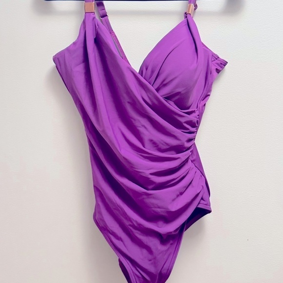 Miraclesuit Twist-Front Siren One-Piece, Orchid Purple, 16 swimsuit, swim - Picture 10 of 14